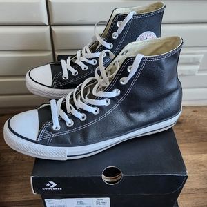 Converse High Top Black Leather - Unisex Men 9 / Women 11